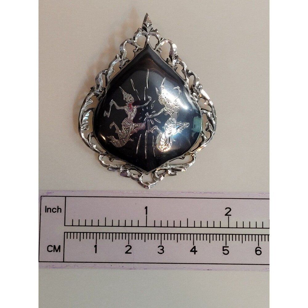 Siam Sterling Silver Niello Pin ~ Large
